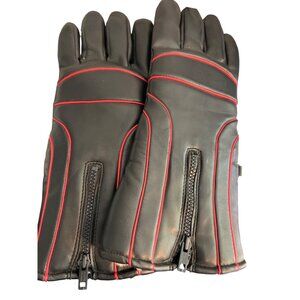 Hatch Faux Leather Men's Gloves Black Red Piping Zipper Faux Fur Lined Sz L NWOT